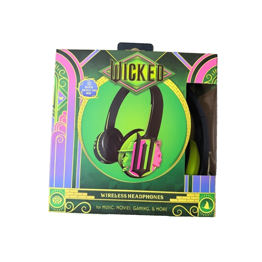 Wicked Movie Wireless Headphones Built-in Mic Black Green 6WS012A-FBQ25 NEW‎